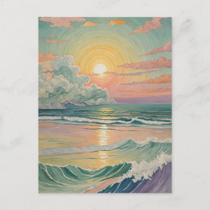 Serene Sunset on the Waves Postcard