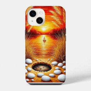 Serene Sunset Over a Lake With Sailboat iPhone 14 Case