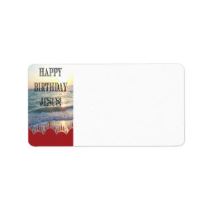 Serene Sunset Over Ocean Happy Birthday Jesus Label
