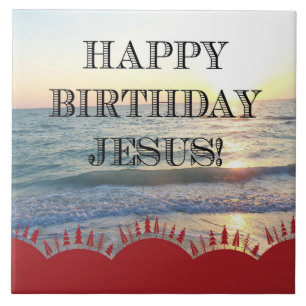 Serene Sunset Over Ocean Happy Birthday Jesus Tile
