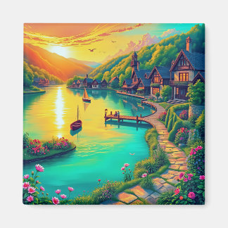 Serene Sunset Reflection Magnet