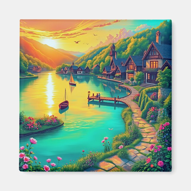 Serene Sunset Reflection Magnet (Front)