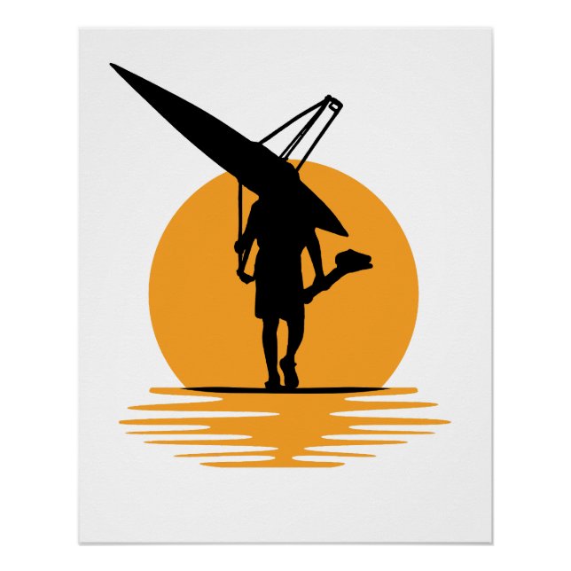 Serene Sunset Rowing:Minimalist Oarsman Silhouette Poster (Front)