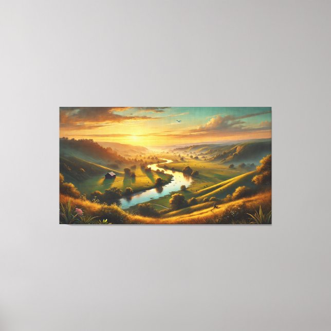 Serene Sunset Valley – Tranquil Panoramic  Canvas Print (Front)