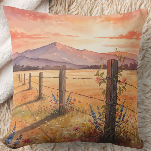 Serene Sunset Wildflower Field Throw Pillow