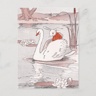 Serene Swan Gives Rabbit a Lift Postcard