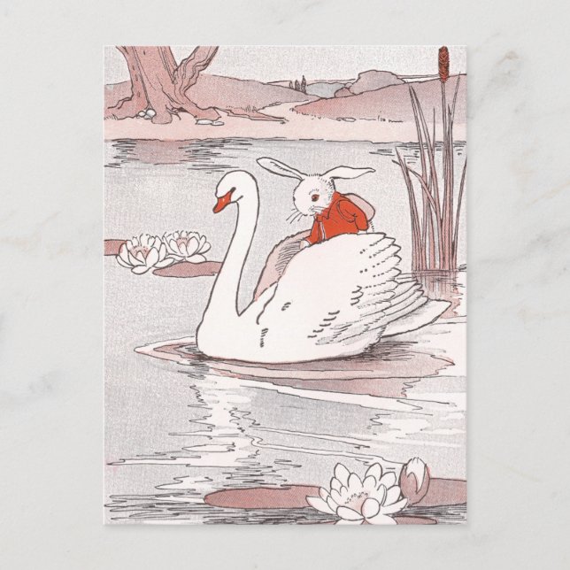 Serene Swan Gives Rabbit a Lift Postcard (Front)