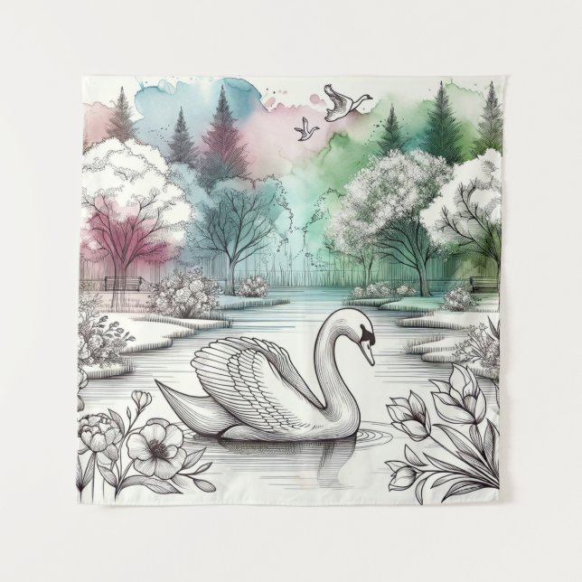 Serene Swan Lake Park 2 Tapestry (Front)