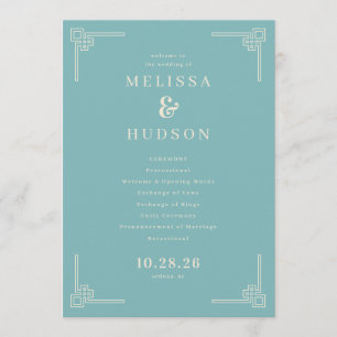 Serene Teal Geometric Wedding Ceremony Program