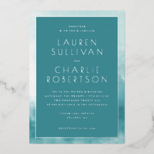 Serene Teal Watercolor Wedding Invitation
