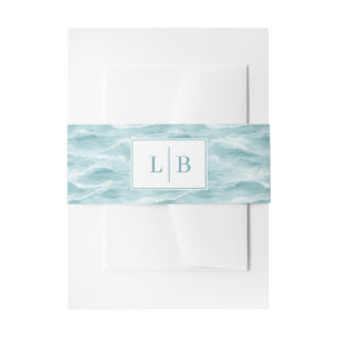 Serene Teal Wave Initials Invitation Belly Band
