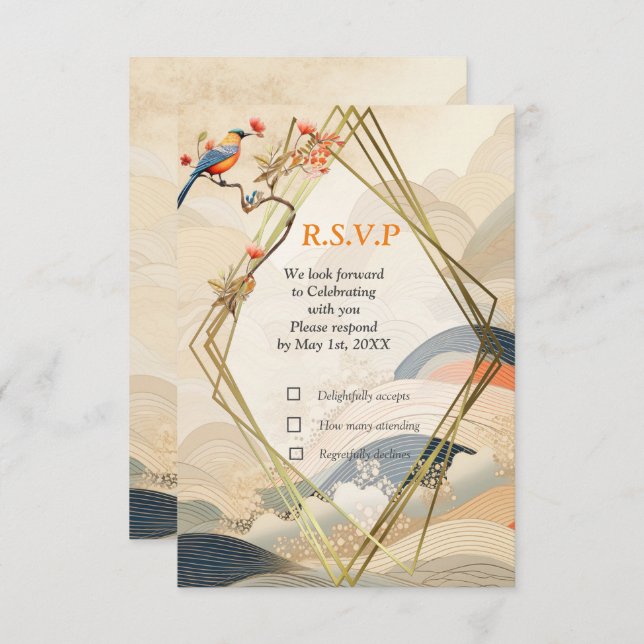 Serene Tranquillity Ikebana Japanese theme RSVP Card (Front/Back)