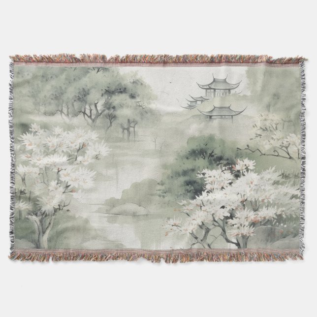 Serene Tranquillity Japanese theme Throw Blanket (Front)