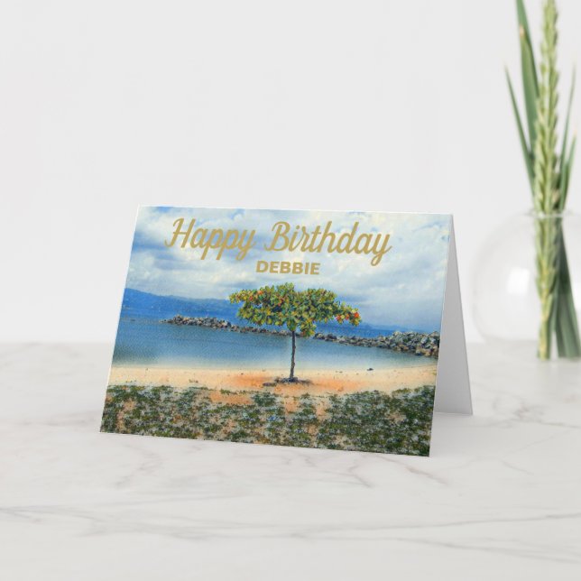 SERENE TROPICAL BEACH CUSTOM BIRTHDAY CARD (Front)