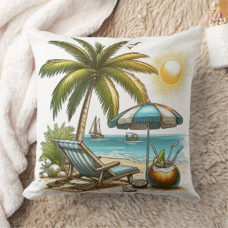 Serene Tropical Beach Large Throw Pillow