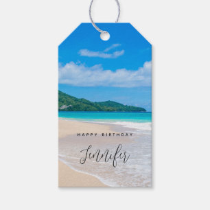 Serene Tropical Destination Scenic Beach Birthday Gift Tags