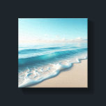 Serene Turquoise Ocean Waves with Soft White Foam  Canvas Print<br><div class="desc">A beautiful and calming digital seascape featuring layers of translucent turquoise waves gently rolling onto a smooth, pale sand beach. The intricate patterns of the white seafoam create a delicate lace-like effect under a clear, bright blue sky. This peaceful composition is perfect for modern coastal interiors, bathroom decor, or wellness...</div>