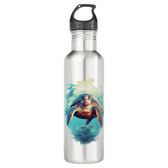 Serene Underwater Turtle 710 Ml Water Bottle (Front)