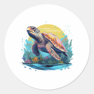 Serene Underwater Turtle Classic Round Sticker