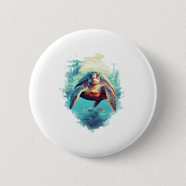 Serene Underwater Turtle Copy Copy 2 Inch Round Button (Front)