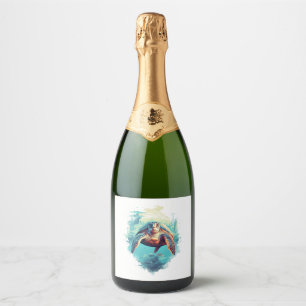 Serene Underwater Turtle Copy Copy Sparkling Wine Label