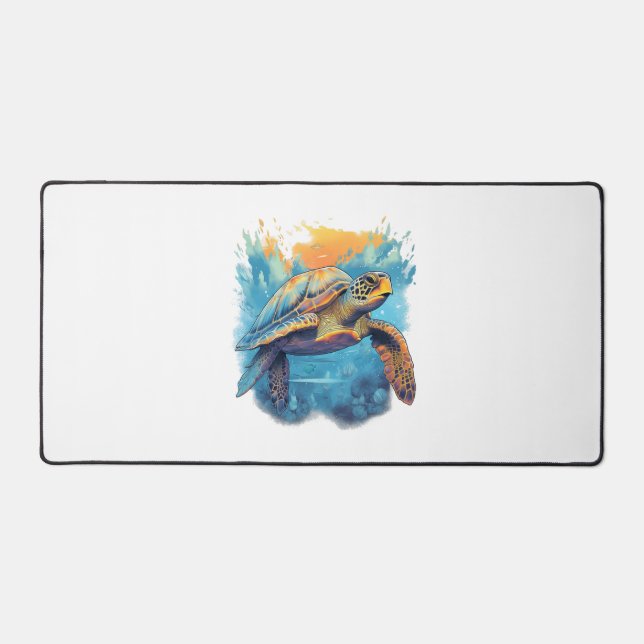 Serene Underwater Turtle  Desk Mat (Front)