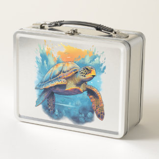 Serene Underwater Turtle  Metal Lunch Box
