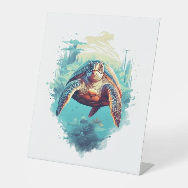 Serene Underwater Turtle   Pedestal Sign (Front)