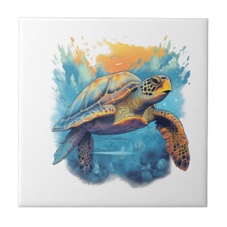 Serene Underwater Turtle  Tile
