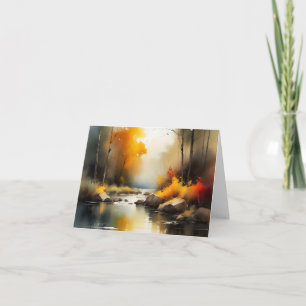 Serene vibrant Autumn river landscape painting Card