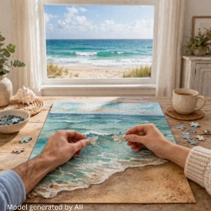 Serene Watercolor Beach Waves - Ocean Vibes Jigsaw Puzzle