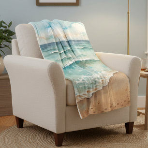 Serene Watercolor Beach Waves - Ocean Vibes Sherpa Blanket