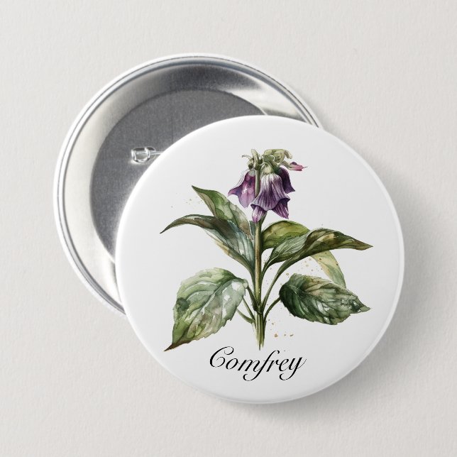 Serene Watercolor Comfrey, custom  3 Inch Round Button (Front & Back)