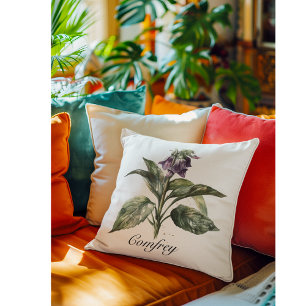 Serene Watercolor Comfrey, custom Throw Pillow