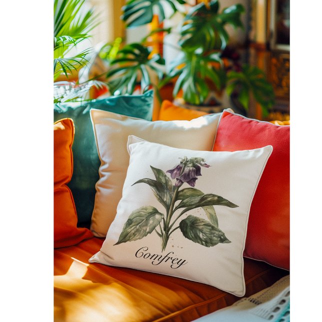 Serene Watercolor Comfrey, custom Throw Pillow (Creator Uploaded)