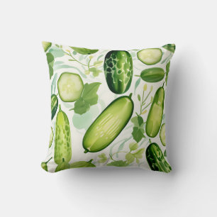 Serene Watercolor Cucumber Pattern with Flowing Throw Pillow