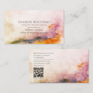 Serene Watercolor Holistic Health Coach QR Code Business Card