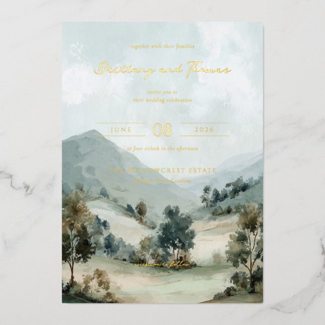 Serene Watercolor Landscape Invitation (Front)