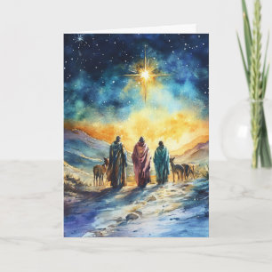 Serene Watercolor Nativity with Christmas Star Card