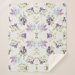 Serene Watercolor Spring Bouquet Pattern Sherpa Blanket