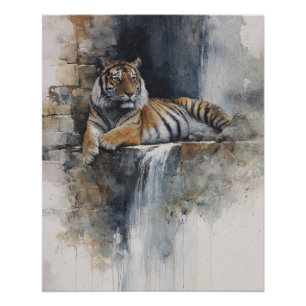 Serene Watercolor Tiger Stone Wall Art