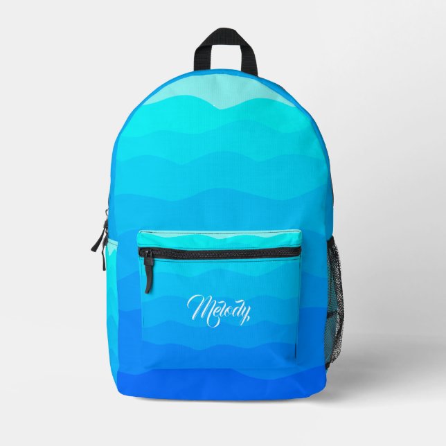 Serene Watercolor Wave Artistic Ocean-Inspired Printed Backpack (Front)
