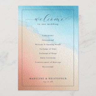 Serene Watercolor Wedding Ceremony Program
