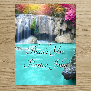 Serene Waterfall Blue Sunrise Pastor Appreciation  Thank You Card