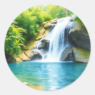 Serene Waterfall Cascading  Classic Round Sticker