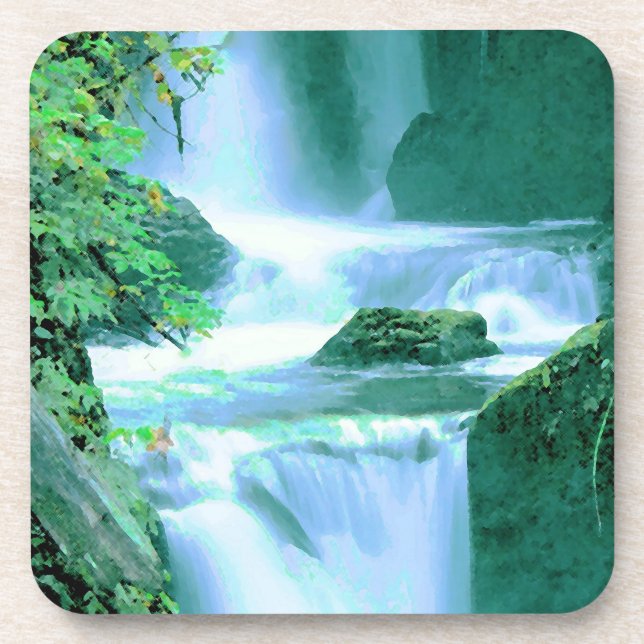 Serene Waterfall in Blue and Green Coaster (Front)