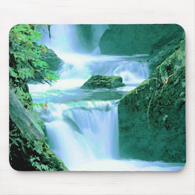 Serene Waterfall in Blue and Green Mouse Pad (Front)