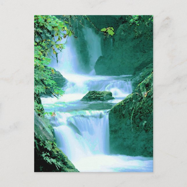 Serene Waterfall in Blue and Green Postcard (Front)