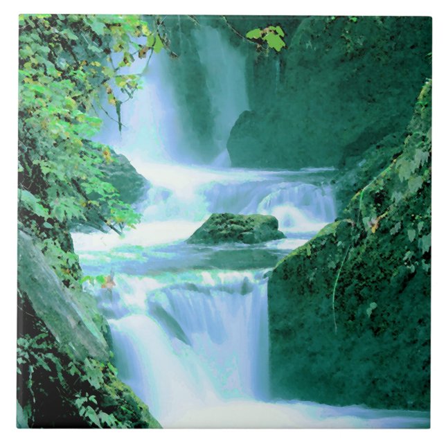 Serene Waterfall in Blue and Green Tile (Front)
