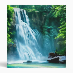 Serene Waterfall in Pale Blue and Green  Binder